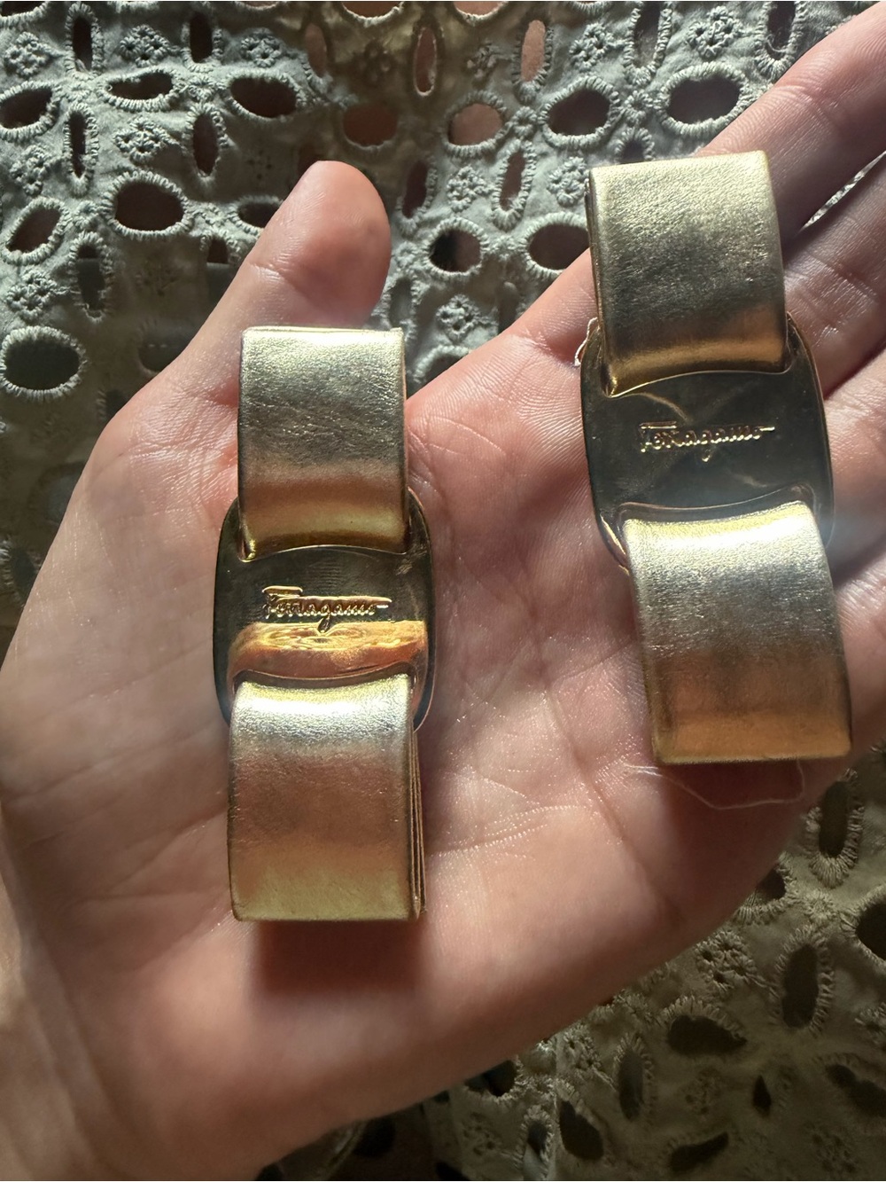 Vintage Salvatore Ferragamo Gold Metal Clip Set shoe